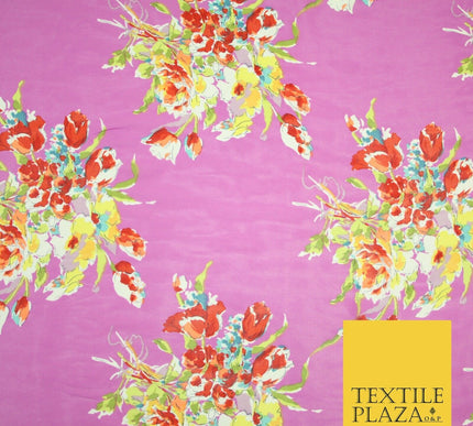 John Kaldor Pink Large Flower Bunch Fine Georgette Polyester Dress Fabric 2636