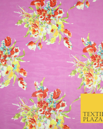 John Kaldor Pink Large Flower Bunch Fine Georgette Polyester Dress Fabric 2636