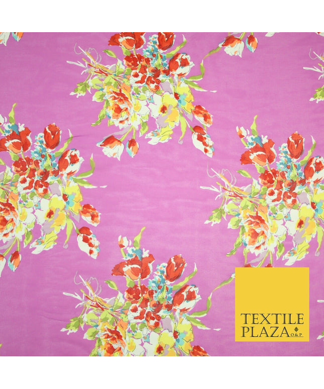 John Kaldor Pink Large Flower Bunch Fine Georgette Polyester Dress Fabric 2636
