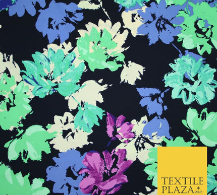 John Kaldor Black Abstract Floral Paint Effect Polyester Dress Fabric 60" 2634