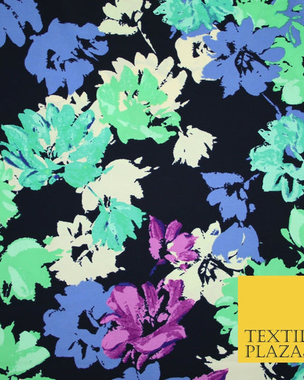 John Kaldor Black Abstract Floral Paint Effect Polyester Dress Fabric 60" 2634