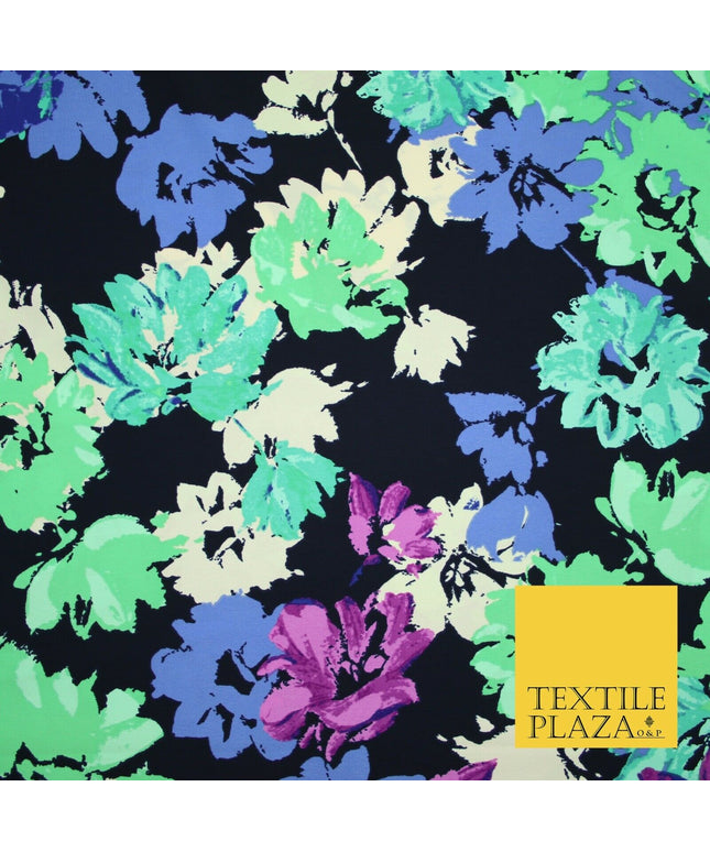 John Kaldor Black Abstract Floral Paint Effect Polyester Dress Fabric 60" 2634