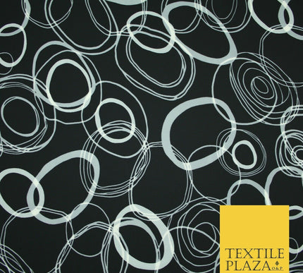 John Kaldor Abstract Retro Black Grey Oval Ring Polyester Dress Fabric 60" 2633