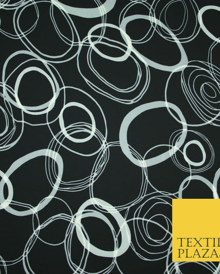 John Kaldor Abstract Retro Black Grey Oval Ring Polyester Dress Fabric 60" 2633