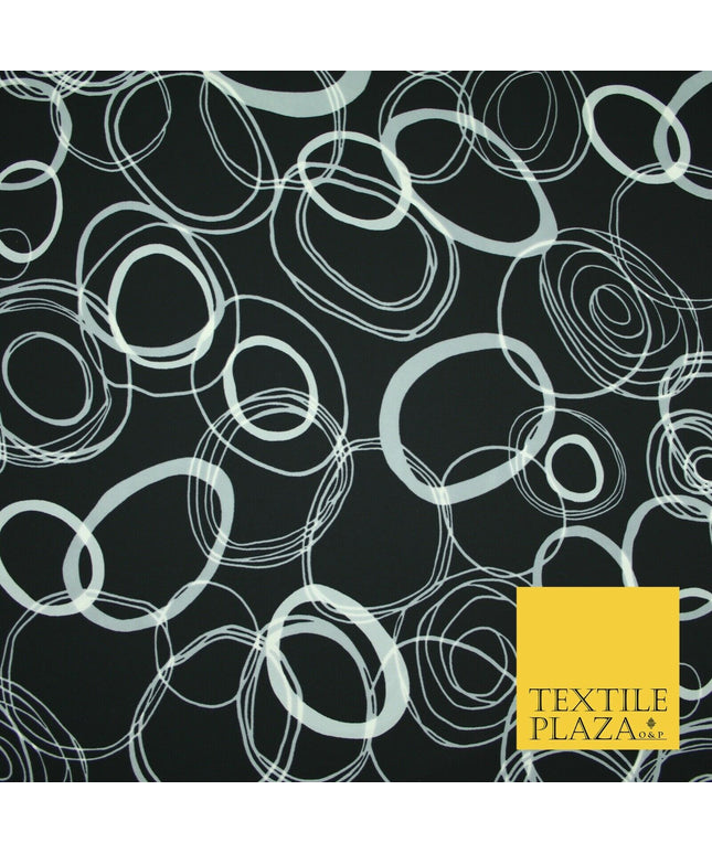 John Kaldor Abstract Retro Black Grey Oval Ring Polyester Dress Fabric 60" 2633