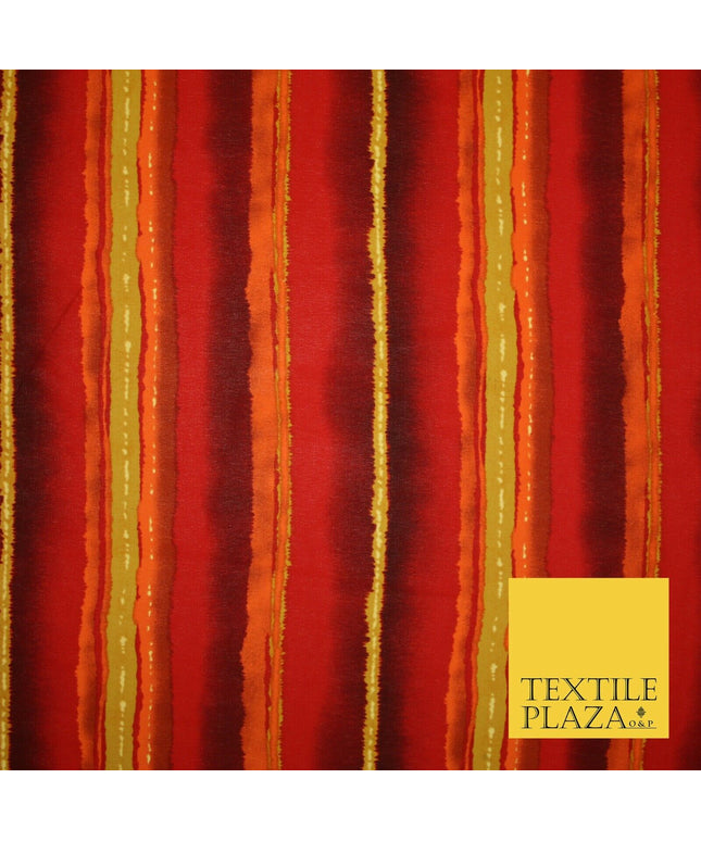 John Kaldor Red Mustard Orange Striped Lines Vintage Georgette Dress Fabric 2631