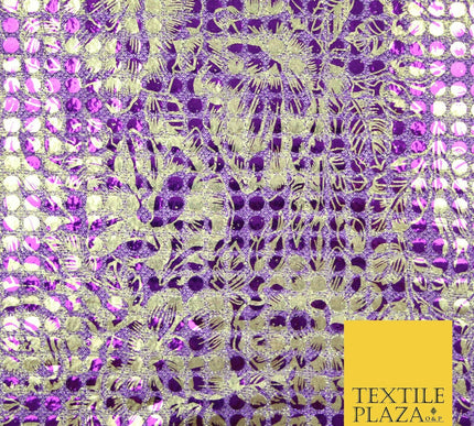 Purple Floral Print 5mm Sequin Hologram Stretch Fabric Shiny Dress Dance 2268