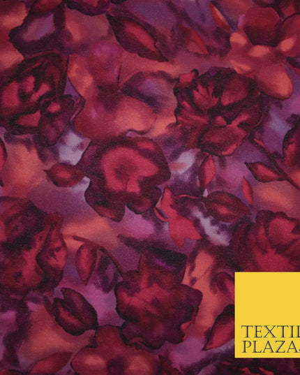 John Kaldor Abstract Watercolour Plum Floral Premium Georgette Dress Fabric 2629