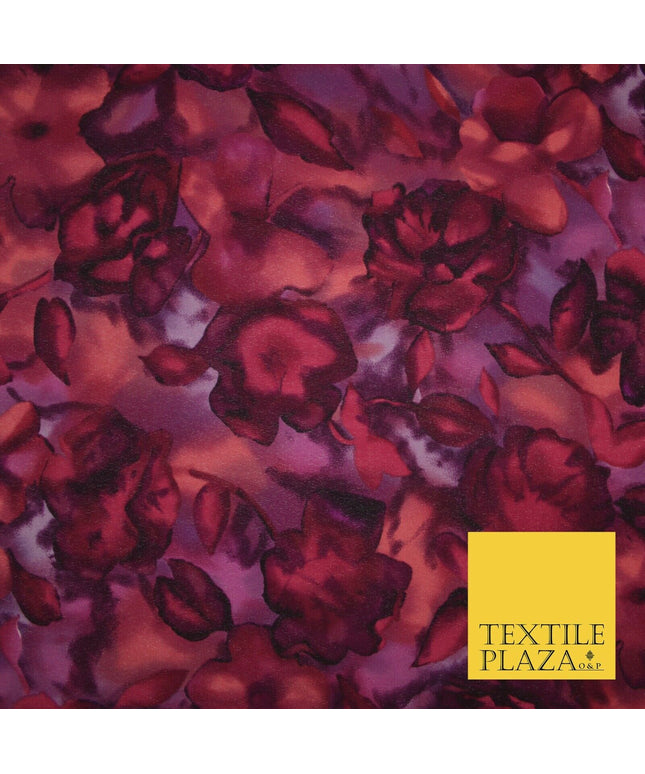 John Kaldor Abstract Watercolour Plum Floral Premium Georgette Dress Fabric 2629
