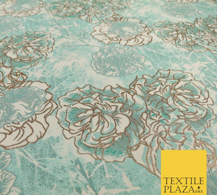 SEA GREEN BLUE Mix Rose Cluster Brocade Dress Fabric Metallic Woven Fancy 1533