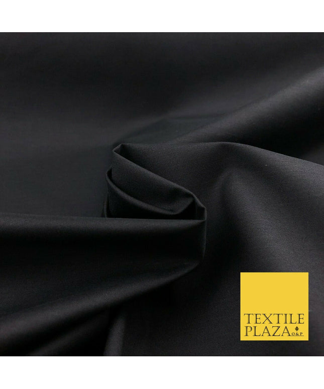 Luxury Soft Ultra High Quality BLACK Plain Poly Cotton Fabric Dress Craft - 1450