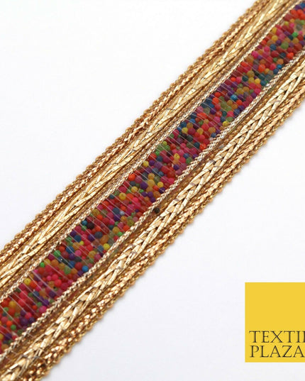 Gold Colourful Beaded River Trimming Border Ribbon Ethnic Trim Lace X281