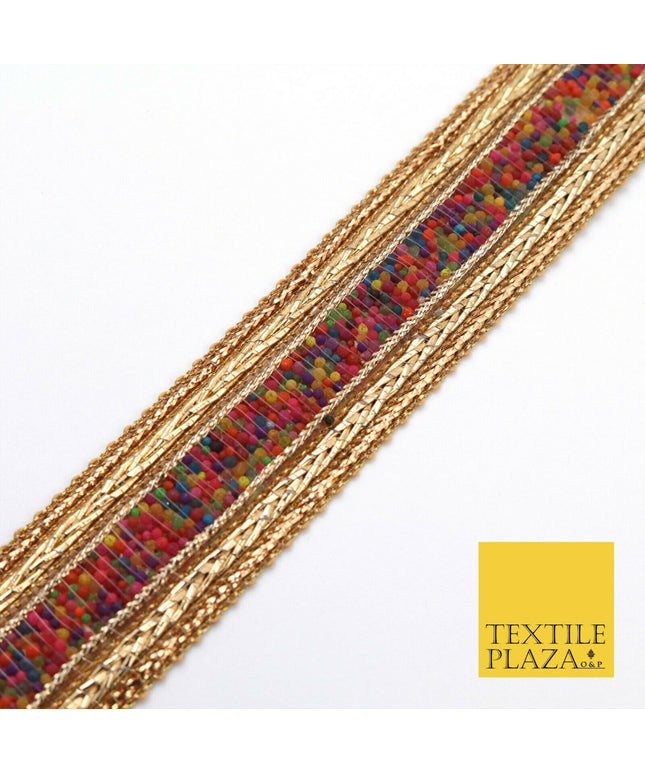 Gold Colourful Beaded River Trimming Border Ribbon Ethnic Trim Lace X281