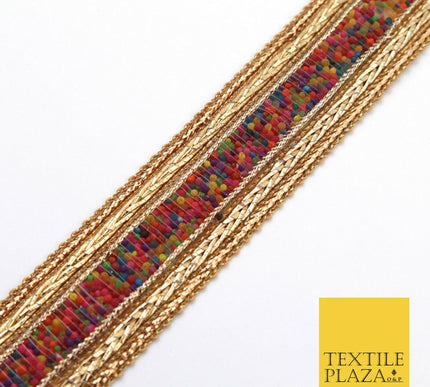 Gold Colourful Beaded River Trimming Border Ribbon Ethnic Trim Lace X281