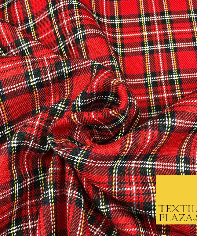 Royal Stewart RED TARTAN Polyester Viscose Fabric Material 58" Craft Dress Q962