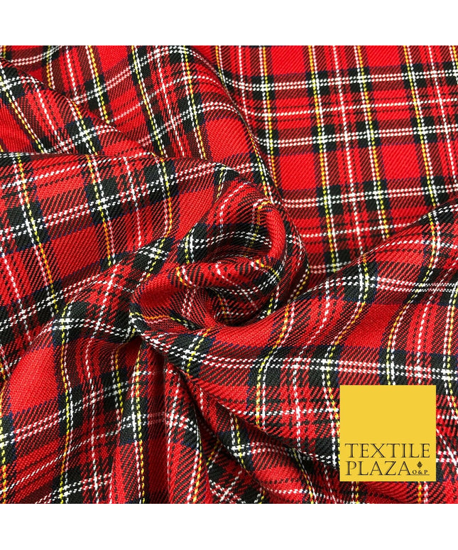 Royal Stewart RED TARTAN Polyester Viscose Fabric Material 58" Craft Dress Q962