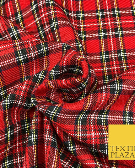 Royal Stewart RED TARTAN Polyester Viscose Fabric Material 58" Craft Dress Q962