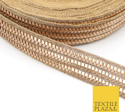 Rose Gold Triple Metal Crush Trimming Border Ribbon Indian Ethnic Trim X287