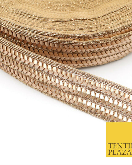 Rose Gold Triple Metal Crush Trimming Border Ribbon Indian Ethnic Trim X287