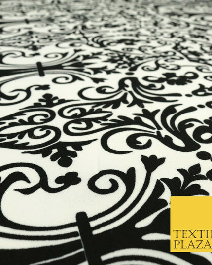 Black & White Ornate Damask Swirl Tribal Bi-Stretch Fabric Uniform Skirts 1529