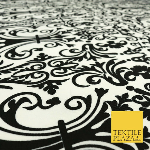 Black & White Ornate Damask Swirl Tribal Bi-Stretch Fabric Uniform Skirts 1529