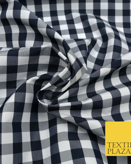 High Quality Ink Navy Blue Gingham Check TAFFETA SILK Fabric - Dress Craft 1528