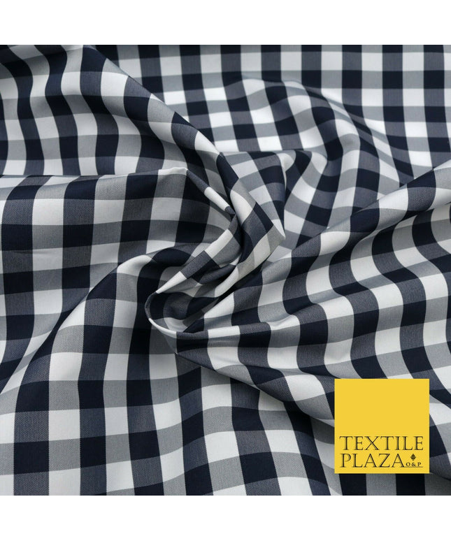 High Quality Ink Navy Blue Gingham Check TAFFETA SILK Fabric - Dress Craft 1528