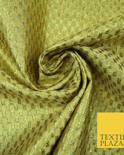 Gold Silver Geometric Check Metallic Foil Shiny LAME Banarsi Dress Fabric Disco