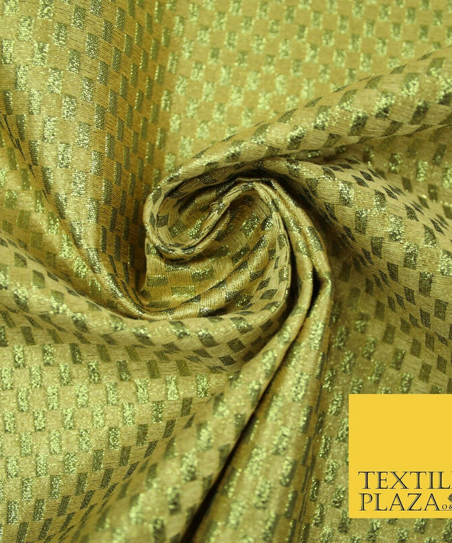 Gold Silver Geometric Check Metallic Foil Shiny LAME Banarsi Dress Fabric Disco