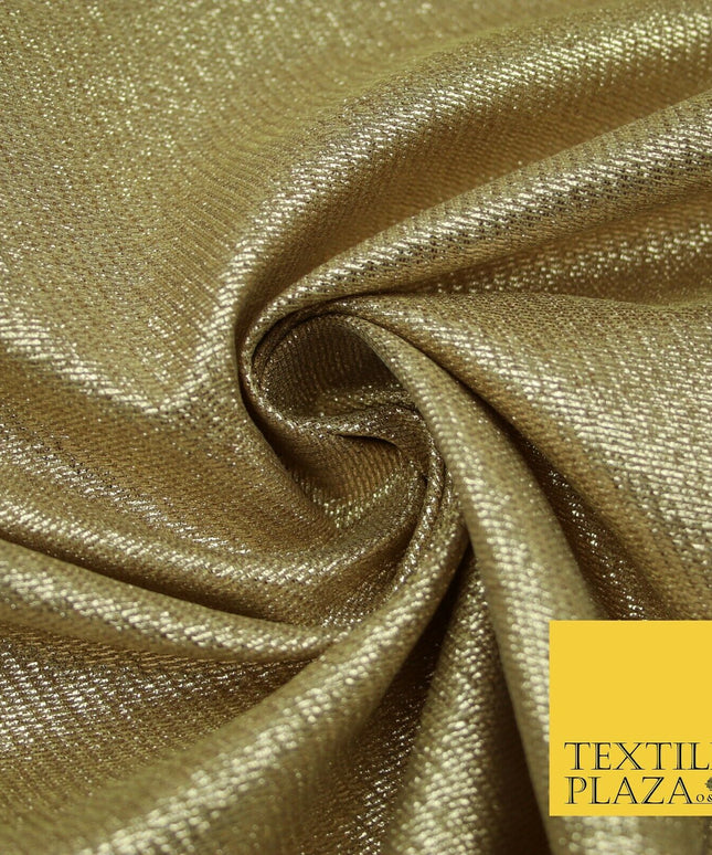 Gold Intricate Striped Shimmer Metallic Foil Shiny LAME Banarsi Dress Fabric