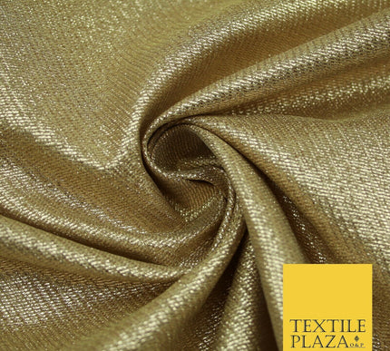 Gold Intricate Striped Shimmer Metallic Foil Shiny LAME Banarsi Dress Fabric