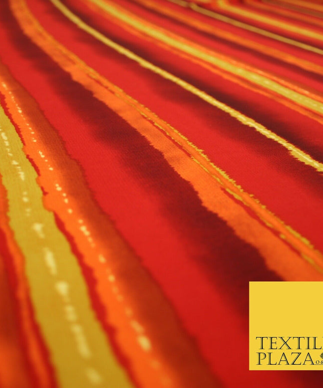 John Kaldor Red Mustard Orange Striped Lines Vintage Georgette Dress Fabric 2631