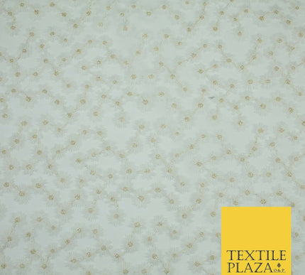 Luxury White Mini Blossom Threadwork Mesh Net Dress Fabric Gold Sparkle 1901