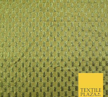 Gold Silver Geometric Check Metallic Foil Shiny LAME Banarsi Dress Fabric Disco