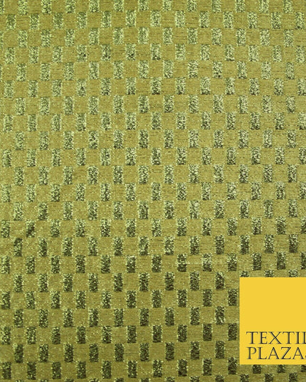 Gold Silver Geometric Check Metallic Foil Shiny LAME Banarsi Dress Fabric Disco