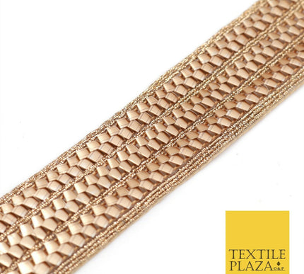 Rose Gold Triple Metal Crush Trimming Border Ribbon Indian Ethnic Trim X287