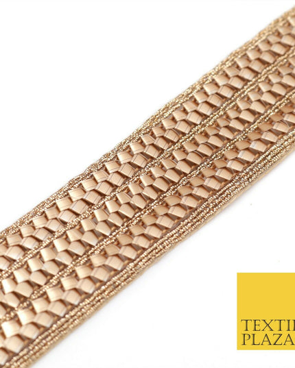 Rose Gold Triple Metal Crush Trimming Border Ribbon Indian Ethnic Trim X287