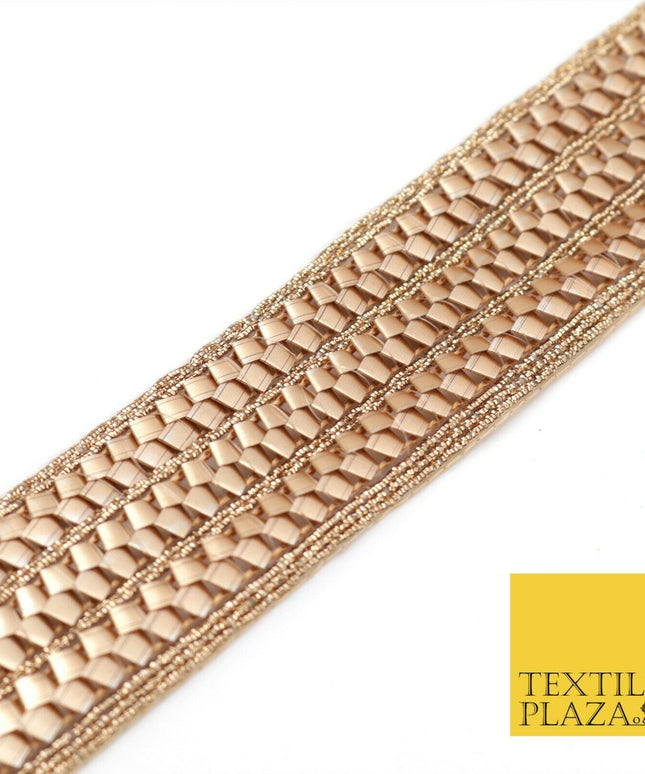 Rose Gold Triple Metal Crush Trimming Border Ribbon Indian Ethnic Trim X287