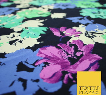 John Kaldor Black Abstract Floral Paint Effect Polyester Dress Fabric 60" 2634