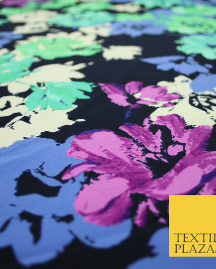 John Kaldor Black Abstract Floral Paint Effect Polyester Dress Fabric 60" 2634