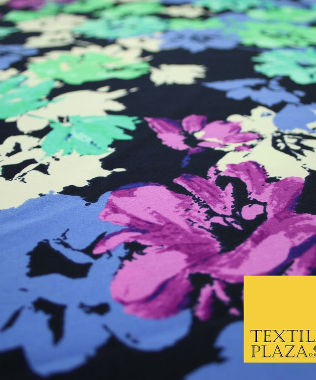 John Kaldor Black Abstract Floral Paint Effect Polyester Dress Fabric 60" 2634