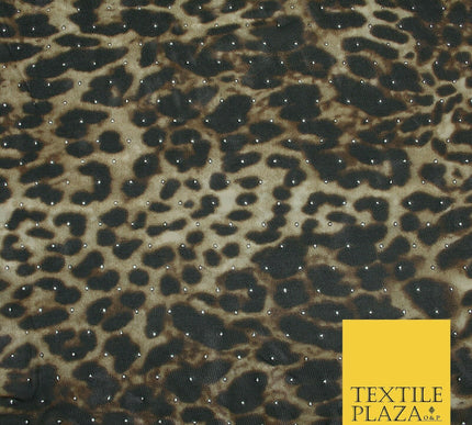 Leopard Digital Print Metallic Dot Jersey Power Net Dress Fabric Stretch 1924