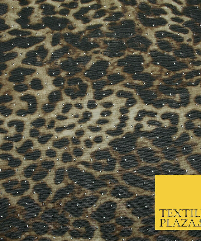Leopard Digital Print Metallic Dot Jersey Power Net Dress Fabric Stretch 1924