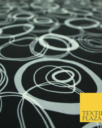 John Kaldor Abstract Retro Black Grey Oval Ring Polyester Dress Fabric 60" 2633