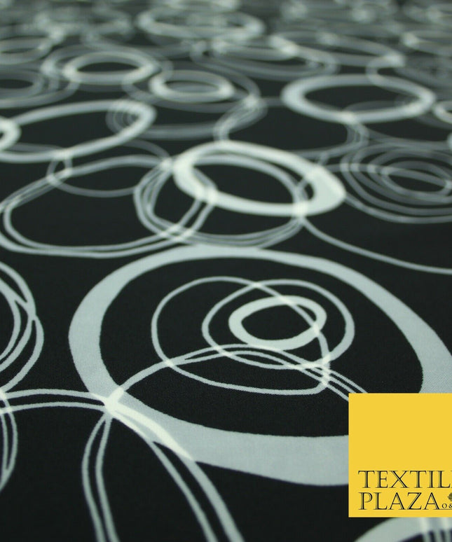 John Kaldor Abstract Retro Black Grey Oval Ring Polyester Dress Fabric 60" 2633
