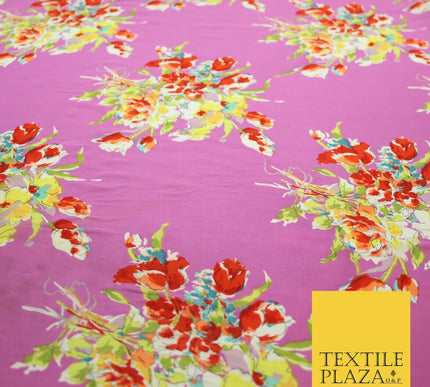 John Kaldor Pink Large Flower Bunch Fine Georgette Polyester Dress Fabric 2636