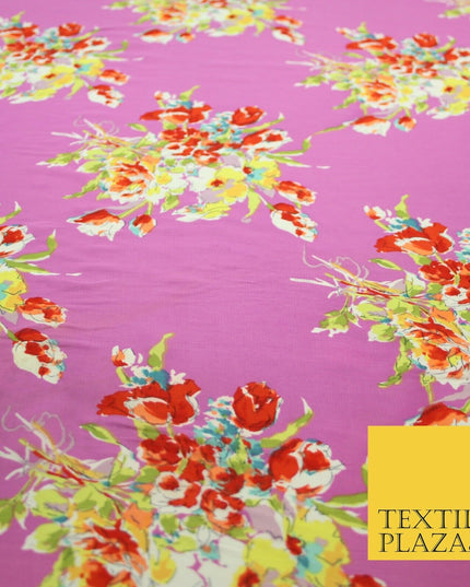 John Kaldor Pink Large Flower Bunch Fine Georgette Polyester Dress Fabric 2636