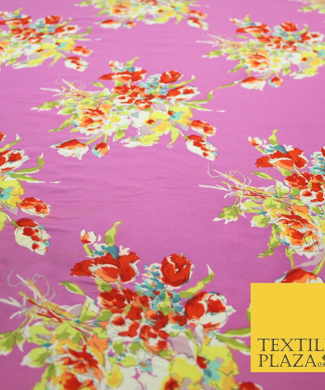 John Kaldor Pink Large Flower Bunch Fine Georgette Polyester Dress Fabric 2636