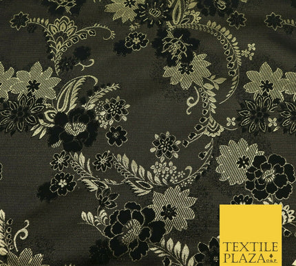 BLACK GOLD Ornate Floral Brocade Dress Fabric Metallic Woven Fancy 1531