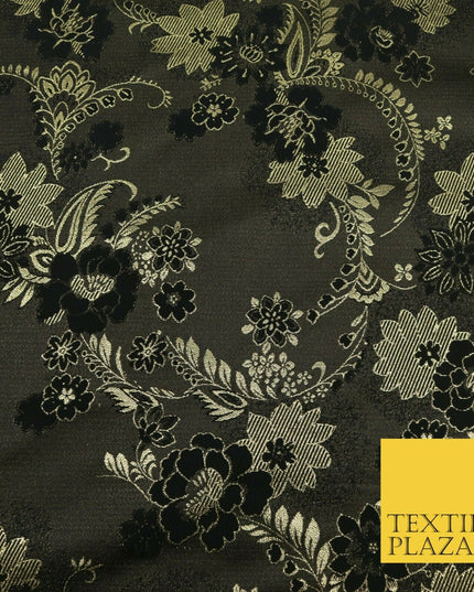 BLACK GOLD Ornate Floral Brocade Dress Fabric Metallic Woven Fancy 1531